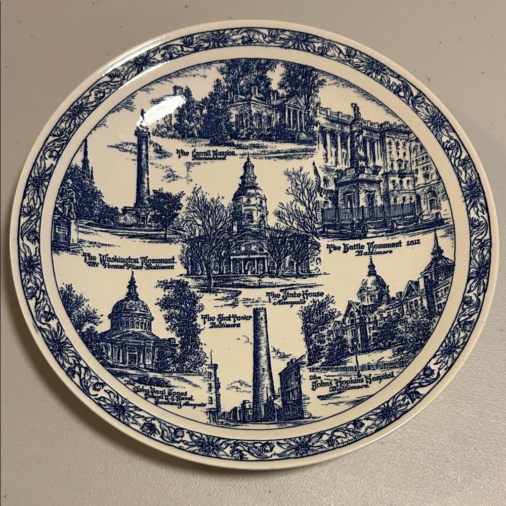 Blue and White Decorative Souvenir Plate, Maryland sites